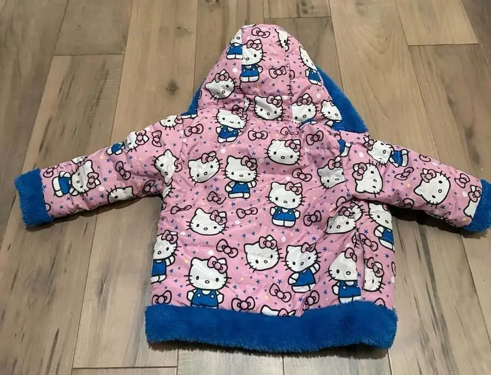 Sanrio Hello Kitty Puffer Jacket Size 2T Pink Blue Faux Fur